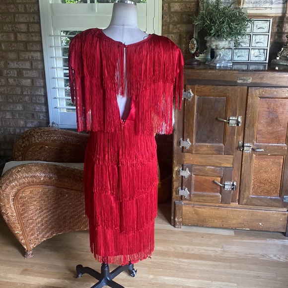 CHERYL KAYE MADE IN USA RED FLAPPER DRESS VINTAGE 16 PLUS - Picture 4 of 7